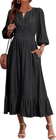 Eddoyee Women's Casual Maxi Dress with Pockets V Neck Dresses Elbow Sleeve Elastic Waist Tiered Trendy Summer Outfits 2026 in Kuwait