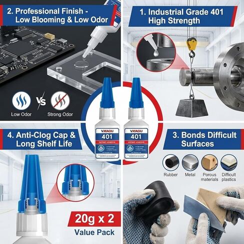 401 Super Glue Instant Adhesive Clear 20g for Plastic Wood Metal Rubber Leather 2 Bottles in Saudi Arabia