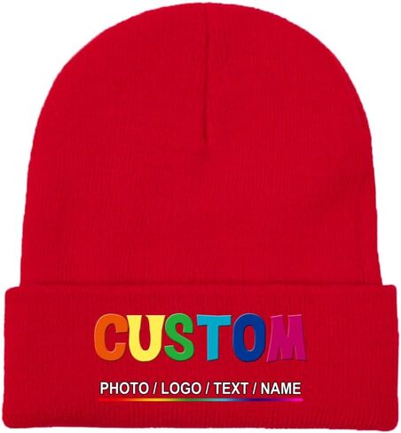 Custom Beanie for Men Women Personalized Knitted Hat Design Your Own Text Name Logo Image Unisex Winter Beanies in Saudi Arabia