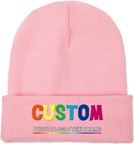 Custom Beanie for Men Women Personalized Knitted Hat Design Your Own Text Name Logo Image Unisex Winter Beanies in Saudi Arabia