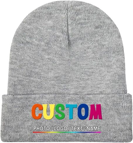Custom Beanie for Men Women Personalized Knitted Hat Design Your Own Text Name Logo Image Unisex Winter Beanies in Saudi Arabia