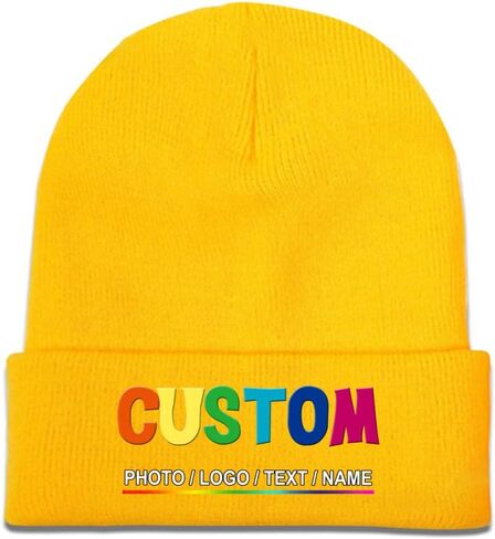 Custom Beanie for Men Women Personalized Knitted Hat Design Your Own Text Name Logo Image Unisex Winter Beanies in Saudi Arabia