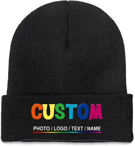 Custom Beanie for Men Women Personalized Knitted Hat Design Your Own Text Name Logo Image Unisex Winter Beanies in Saudi Arabia