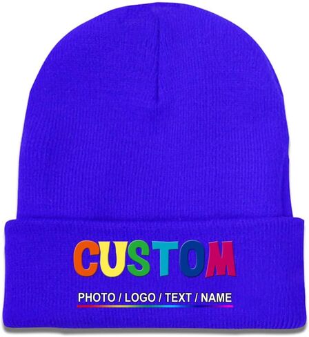 Custom Beanie for Men Women Personalized Knitted Hat Design Your Own Text Name Logo Image Unisex Winter Beanies in Saudi Arabia
