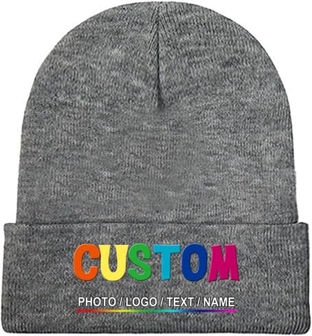 Custom Beanie for Men Women Personalized Knitted Hat Design Your Own Text Name Logo Image Unisex Winter Beanies in Saudi Arabia