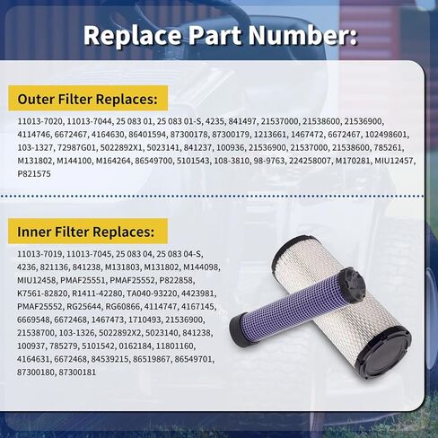 11013-7044 11013-7045 منظفات فلتر الهواء الداخلي والخارجي لـ Donaldson P821575 P822858 Kohler 25-083-01-S M131802 M131803، لـ Kawasaki FX850V 730V 691V 801V 751V 1000V FH680V in Kuwait