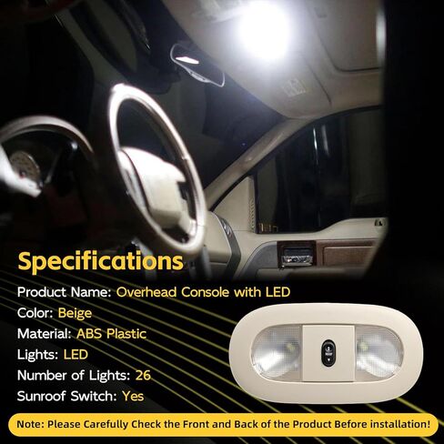 LED Overhead Console (Beige) with Dome Map Light & Sunroof Switch Fit for 2008-2010 Ford F250 F350 F450 F550 Super Duty Ceiling Headliner Lamp Replace# 8C3Z-25519A70-AA 4L3Z-13783-AA in Kuwait