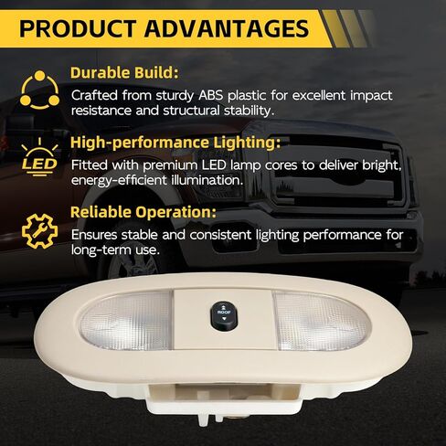 LED Overhead Console (Beige) with Dome Map Light & Sunroof Switch Fit for 2008-2010 Ford F250 F350 F450 F550 Super Duty Ceiling Headliner Lamp Replace# 8C3Z-25519A70-AA 4L3Z-13783-AA in Kuwait