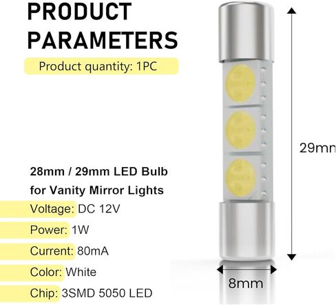 10 PCS Interior Car Lights, T6 5050 3SMD 28mm 12 V Flat Reading Light, Sun Visor Vanity LED Mirror Light, Universal for Most Cars, Trucks, SUVs (White) in Kuwait