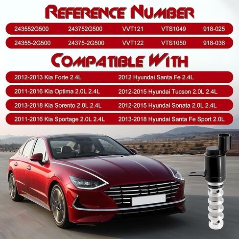 2PCS Intake & Exhaust Engine Variable Valve Timing (VVT) Solenoid, Compatible with Hyundai Santa Fe Sonata Tucson, Kia Forte Optima Sorento Sportage, Replaces 243552G500 243752G500 in Kuwait