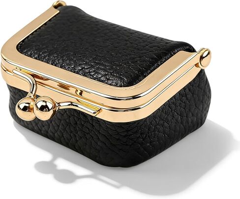 Genuine Leather Mini Jewelry Box with Kiss Lock, Portable Travel Jewelry Case Coin Purse for for Rings, Earrings, Pendants, Necklaces, Small Organizer Box for Girls Women(Pink) in Kuwait