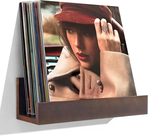 Vinyl Record Shelf Wall Mount, Large Record Holder – Storage & Display for Multiple Albums, Wooden Vinyl Record for Music Room, Living Room, Bedroom (Walnut Color) in Saudi Arabia