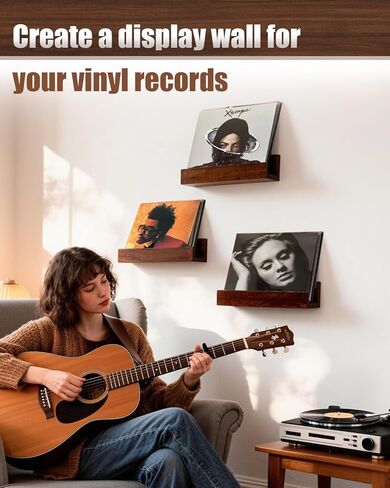 Vinyl Record Shelf Wall Mount, Large Record Holder – Storage & Display for Multiple Albums, Wooden Vinyl Record for Music Room, Living Room, Bedroom (Walnut Color) in Saudi Arabia