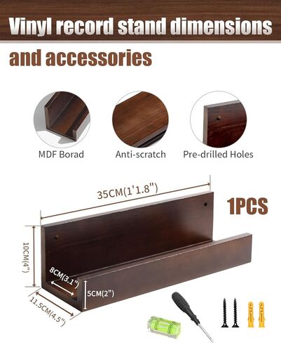 Vinyl Record Shelf Wall Mount, Large Record Holder – Storage & Display for Multiple Albums, Wooden Vinyl Record for Music Room, Living Room, Bedroom (Walnut Color) in Saudi Arabia
