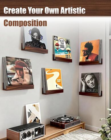 Vinyl Record Shelf Wall Mount, Large Record Holder – Storage & Display for Multiple Albums, Wooden Vinyl Record for Music Room, Living Room, Bedroom (Walnut Color) in Saudi Arabia