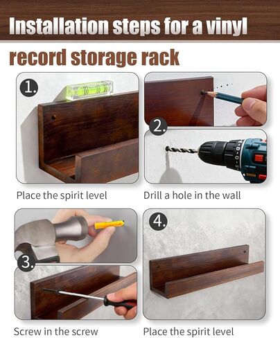 Vinyl Record Shelf Wall Mount, Large Record Holder – Storage & Display for Multiple Albums, Wooden Vinyl Record for Music Room, Living Room, Bedroom (Walnut Color) in Saudi Arabia