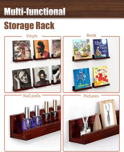 Vinyl Record Shelf Wall Mount, Large Record Holder – Storage & Display for Multiple Albums, Wooden Vinyl Record for Music Room, Living Room, Bedroom (Walnut Color) in Saudi Arabia