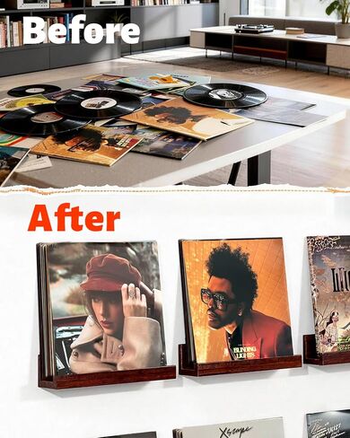 Vinyl Record Shelf Wall Mount, Large Record Holder – Storage & Display for Multiple Albums, Wooden Vinyl Record for Music Room, Living Room, Bedroom (Walnut Color) in Saudi Arabia