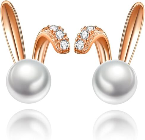 Easter Bunny Earrings for Women Gold Plated Rabbit Stud Earrings with Pearl, Cute Spring Holiday Jewelry Gift for Her in Kuwait