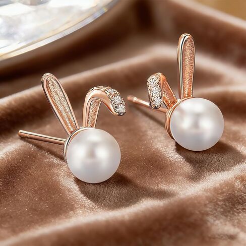 Easter Bunny Earrings for Women Gold Plated Rabbit Stud Earrings with Pearl, Cute Spring Holiday Jewelry Gift for Her in Kuwait