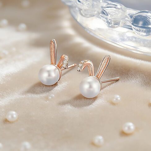 Easter Bunny Earrings for Women Gold Plated Rabbit Stud Earrings with Pearl, Cute Spring Holiday Jewelry Gift for Her in Kuwait