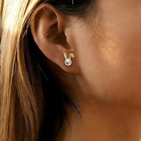 Easter Bunny Earrings for Women Gold Plated Rabbit Stud Earrings with Pearl, Cute Spring Holiday Jewelry Gift for Her in Kuwait