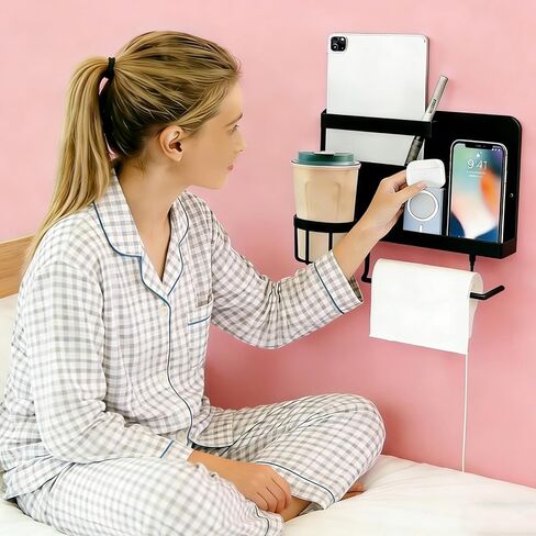 Bcareself Bedside Wall Organizer, Floating Bedside Shelf Wall Mount, Dorm Room Essentials, Remote Control Holder, Dorm Decor Organization and Storage Cool Teen Girls Trendy Stuff (White) in Kuwait