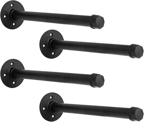IAE Floating Pipe Shelves Bracket ,Wall Mounted Pipe Shelf for 6-12 in Depth Wood, Pipe Shelving Brackets,Heavy-Duty 3/4" Iron for Living Rooms, Kitchens, Bathrooms, and Home Offices,12 Inch 4 Pack in Saudi Arabia