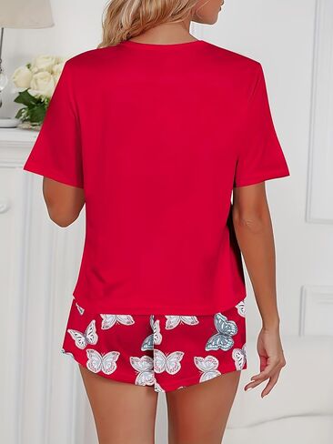 Womens 2 Piece Butterfly Print Pajamas Sets Short Sleeve Tops and Shorts PJS Comfortable Loungwear Outfit in Saudi Arabia