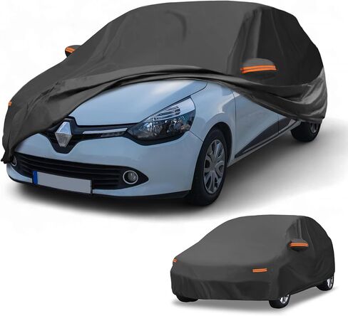 All-Weather Waterproof Car Cover - UV-Resistant Outdoor Full Exterior Protection for Renault Clio 1990-2024 190T-PU Black with Right Side Zipper in Saudi Arabia