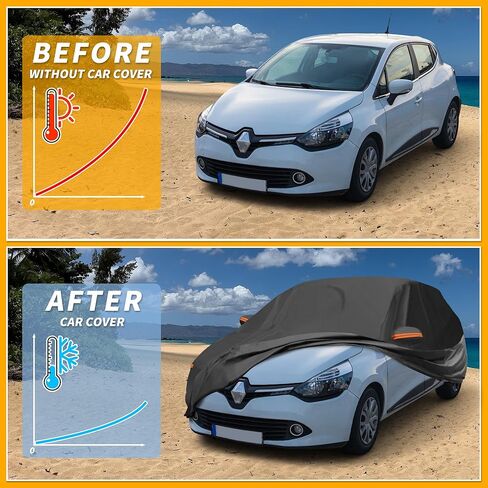 All-Weather Waterproof Car Cover - UV-Resistant Outdoor Full Exterior Protection for Renault Clio 1990-2024 190T-PU Black with Right Side Zipper in Saudi Arabia