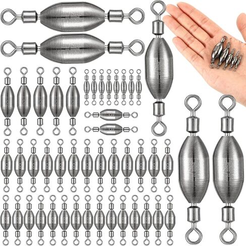48 Pcs Brass Fishing Sinker Swivel Fishing Weights 8 Sizes Saltwater Bullet Sinkers Fishing Weight Egg Sinkers with Swivel Rolling Removable Freshwater in Saudi Arabia