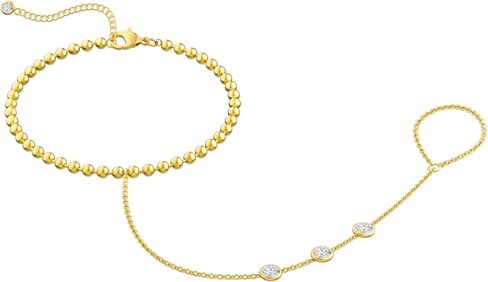 Gold Bracelets for Women, 14K Gold Plated/Silver Hand Chain Bracelet for Women Trendy Finger Ring Bracelet Hand Chain Dainty Adjustable Hand Chain Jewelry Gifts for Women in Kuwait