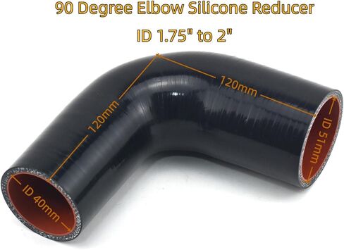 ID 1.75" to 2" (45mm to 51mm) 90 Degree Elbow Silicone Reducer, Leg Length 4.7" (120mm), Automotive General Reinforced 4-layer High Performance Coupler Connector With Clamp in Kuwait