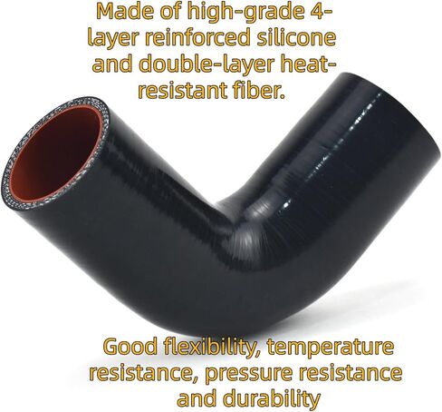ID 1.75" to 2" (45mm to 51mm) 90 Degree Elbow Silicone Reducer, Leg Length 4.7" (120mm), Automotive General Reinforced 4-layer High Performance Coupler Connector With Clamp in Kuwait