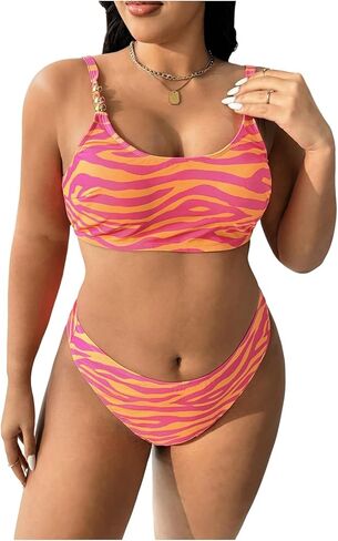 Floerns Women's Plus Size Zebra Striped Bikini Sets Spaghetti Strap Swimsuits 2 Piece Bathing Suits in Saudi Arabia