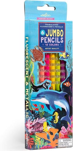 eeBoo: 6 Jumbo Colored Pencils - Axolotl - Double-Sided,12 Colors, Metallic &Fluorescent, Great for Coloring, Art Supplies, Kids Ages 3+ in Saudi Arabia