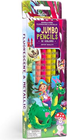 eeBoo: 6 Jumbo Colored Pencils - Axolotl - Double-Sided,12 Colors, Metallic &Fluorescent, Great for Coloring, Art Supplies, Kids Ages 3+ in Saudi Arabia