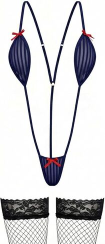 Womens Micro Bikini Extreme See Through Lingerie One Piece Swimsuits with Fishnet Stockings in Kuwait