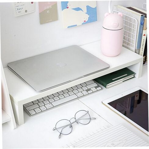 1pc Desktop Monitor Riser White Elevated Stand for Computer Laptop Printer and Tablet Space-saving Shelf Strong Bearing Capacity and Smooth Edges in Kuwait