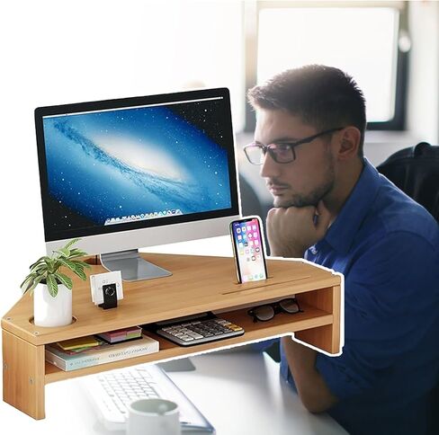 Corner Monitor Stand 2-Tier Dual Triangle Monitor Rack for Computer, Laptop Desktop Organizer Corner Riser Stand, Universal Storage Holder for Workspace Office(Brown) in Saudi Arabia
