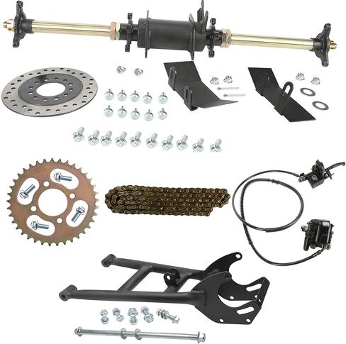 28" Rear Axle Kit with Rear Swingarm Frame Bracket, Brake Disc, 3 Stud Wheel Hubs, 420 37T Sprocket, 132L Chain & Hand Brake Assembly for 110cc 125cc 150cc ATV Quad Go Kart Buggy 4 Wheeler in Saudi Arabia