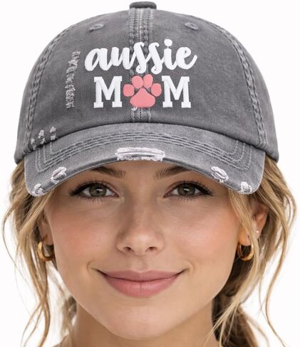 قبعة نسائية من Aussie Dog Mom، قبعة بيسبول أو قبعة ذيل حصان عالية، هدية مالك مطرزة على شكل راعي أسترالي لصديقتها الزوجة، تصميم بتفاصيل بطباعة مخالب، عيد ميلاد الأم in Saudi Arabia