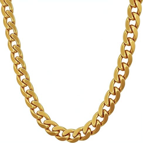 LIFETIME JEWELRY 7mm Polished Cuban Link Chain Necklace for Women & Men 24k Gold Plated in Kuwait