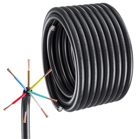 7-Way Trailer Wire Harness Kit, 100 Feet Heavy Duty 14 Gauge Cable with Color-Coded PVC Jacket, 7 Pin Conductor for RV, Camper, Utility Trailers, Boat, Truck (100Feet) in Saudi Arabia