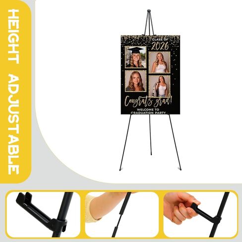 Yookeer 63'' Easel Stand for Graduation Wedding Picture Display Senior 2026 Graduation Welcome Sign for Easel Grad Metal Poster Stands Photo Props for Middle High School College Grad Party Supplies in Saudi Arabia
