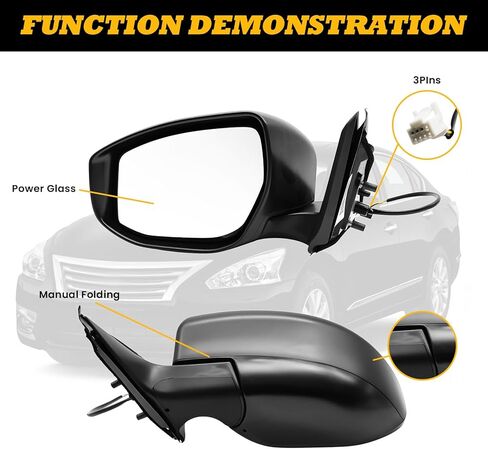 Left Driver Power Door Mirror Assembly Compatible with Altima 2013 2014 2015 2016 2017 2018 Non-Heated Non-Folding Paintable 963023TH0A (3Pins) in Saudi Arabia