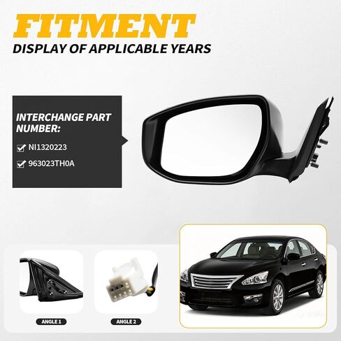 Left Driver Power Door Mirror Assembly Compatible with Altima 2013 2014 2015 2016 2017 2018 Non-Heated Non-Folding Paintable 963023TH0A (3Pins) in Saudi Arabia