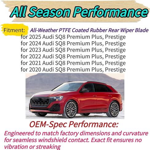 Rear Wiper Blade for Audi SQ8 2020-2025 2024 2023 2022 2021 Exact Fit Premium Plus Prestige Models OEM Replacement Rear Back Windshield Wiper Blade in Saudi Arabia