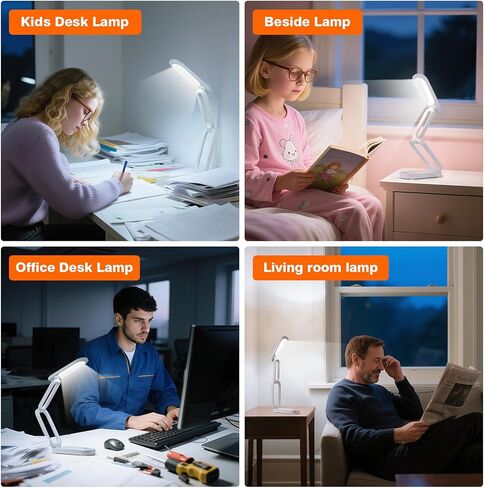 مصباح مكتب LED قابل للطي، ضوء محمول يعمل ببطارية قابلة لإعادة الشحن مع 3 مستويات سطوع، مصباح صغير قابل للتعديل 180 درجة للعناية بالعين للمكتب المنزلي والقراءة والسفر (أبيض) in Kuwait